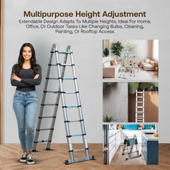 Bonkaso A-Shaped Telescopic Ladder 5 m (16.5 Ft), Premium Aluminum Alloy Folding Extension Ladder, EN131 Certified, 150kg Load Capacity, Anti-Slip Feet, Compact & Portable for Home and Outdoor Use