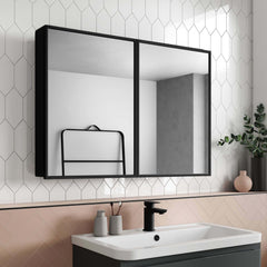 Plantex Bathroom Cabinet with Mirror/Aluminium Framed Double Door Bathroom Cabinet Storage/Mirror Cabinet for Bathroom Wall/Bathroom Organiser Cabinet (24x32 Inch, Black)-4