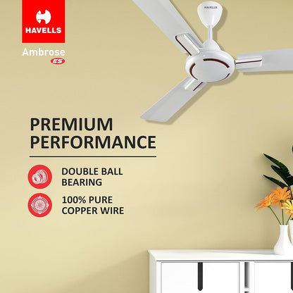 Havells 1200Mm Ambrose Es Ceiling Fan|Premium Finish,Deco. Fan,Elegant Looks,High Air Delivery,Energy Saving,100% Pure Copper Motor|2 Year Warranty By Brand|(4 stars,Pack Of 2,Pearl White Wood)