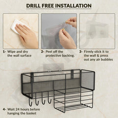 Plantex Self Adhesive Bathroom Shelf/Bathroom Organiser Without Drill/Hanging Rack for Kitchen Storage/Modern Shower Bin for Office/Dining Room/Multipurpose Rack -Pack of 1 (Black)-6