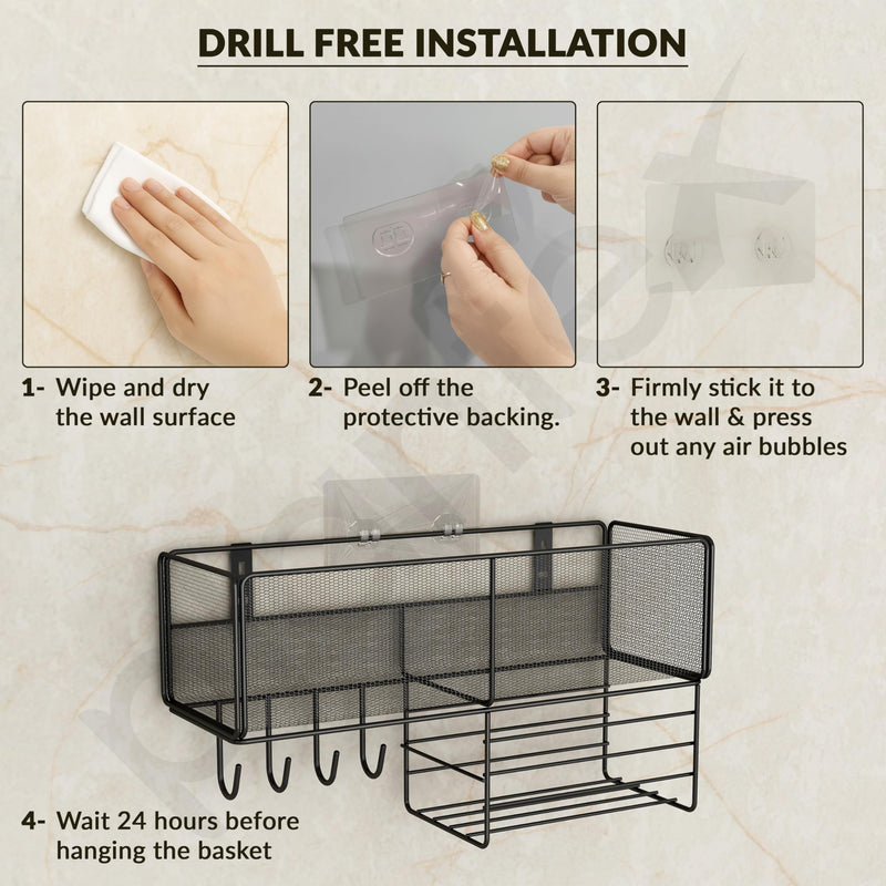 Plantex Self Adhesive Bathroom Shelf/Bathroom Organiser Without Drill/Hanging Rack for Kitchen Storage/Modern Shower Bin for Office/Dining Room/Multipurpose Rack -Pack of 1 (Black)-6