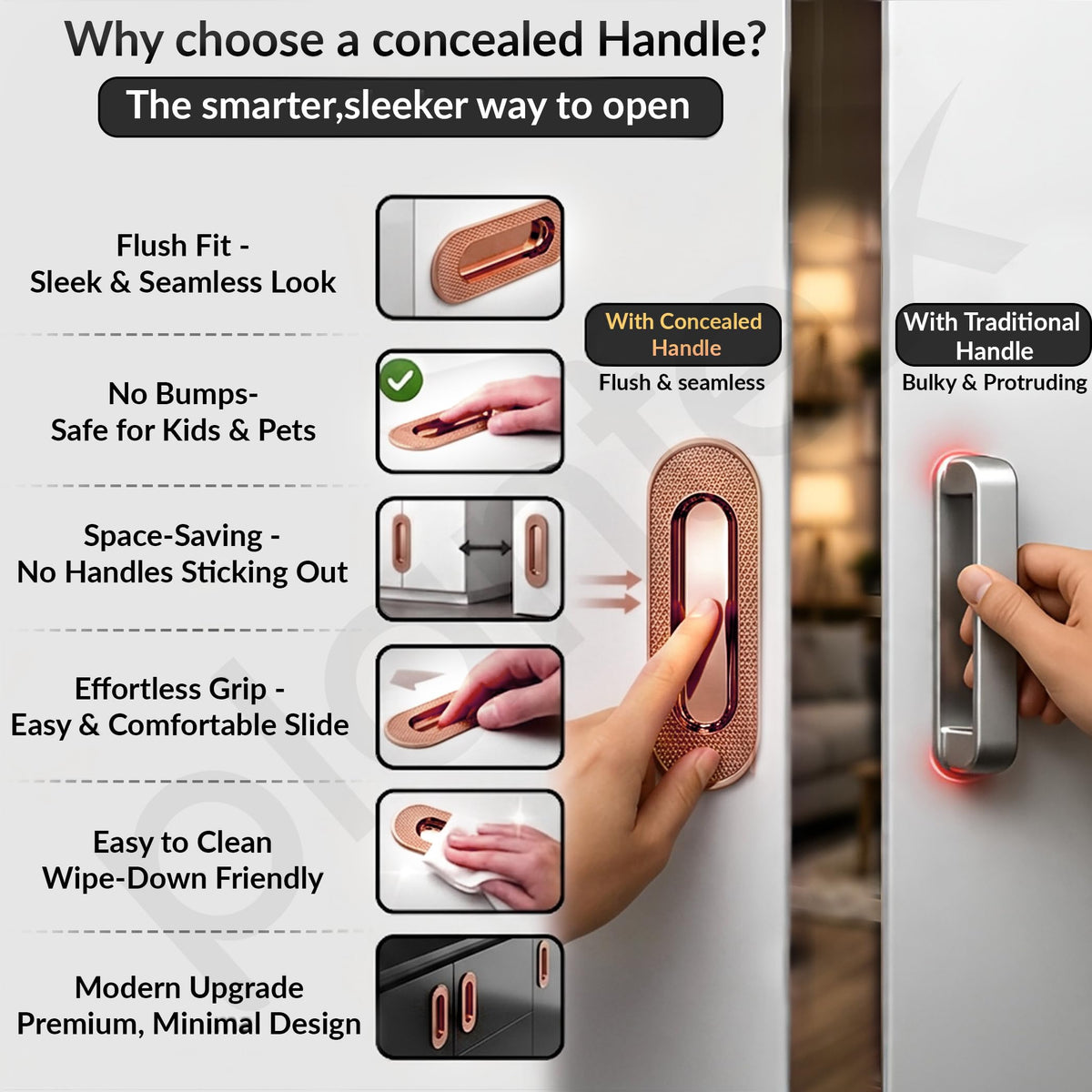 Plantex Sliding Door Handle/Concealed Handle for Sliding Door/96mm Concealed Handle for Wardrobe/Kitchen Cabinet - Pack of 4 (Rose Gold) (Model APS-DTC-3770)-5