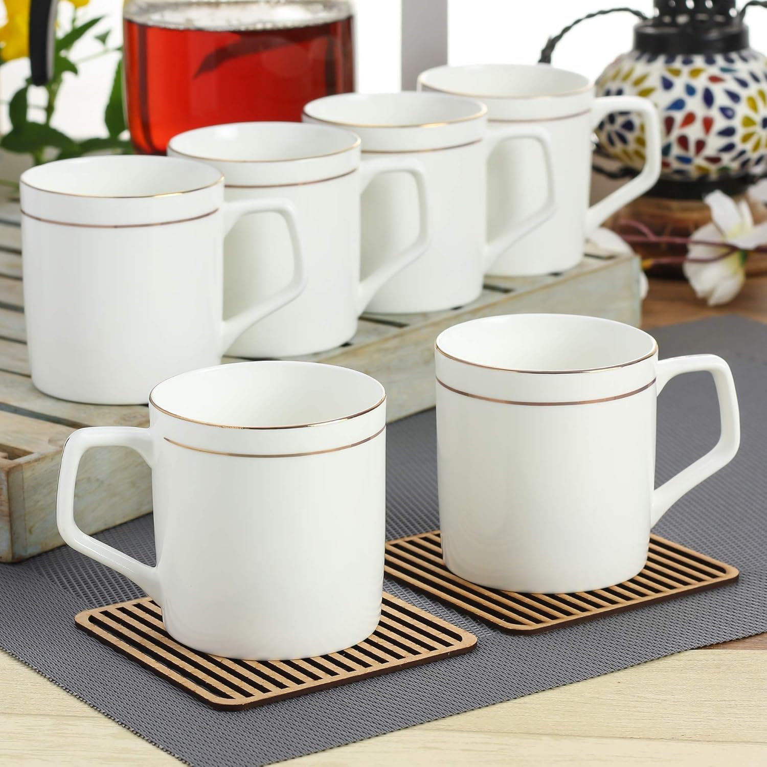 Clay Craft Elegant Gold Line Coffee/Tea Cups Set of 6 Perfect for Daily use 180 ml, White, Standard (Director-Set of 6)