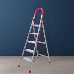 Plantex GI Steel 4-Step Ladder for Home/Easy to fold/Anti-Skid Wide Steps Ladder - (Aura, Black & Grey)