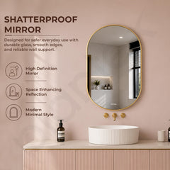 Plantex Aluminium Frame Mirror for Bathroom/Wall Mount Capsule Mirror for Bedroom/Dressing Room/Living Room/Entryway - (Gold, 22x36 Inch)-2
