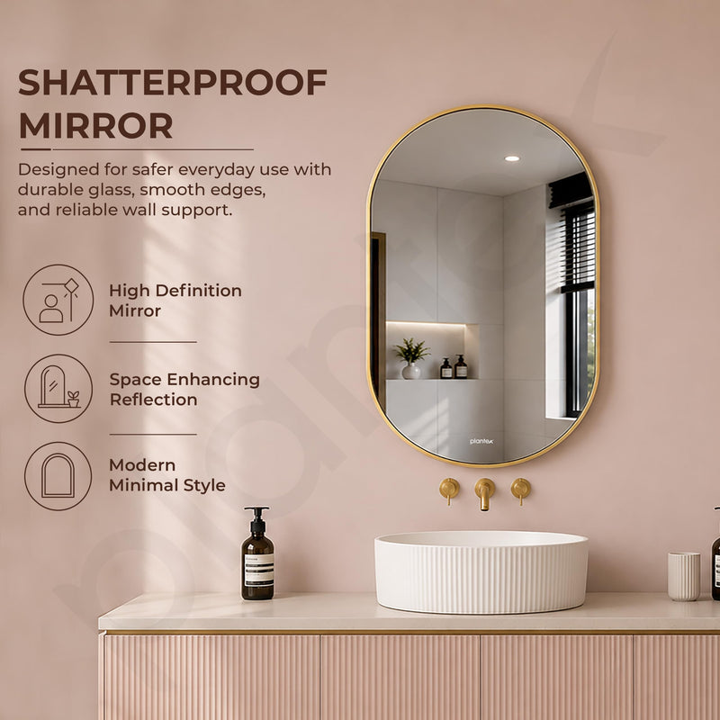 Plantex Aluminium Frame Mirror for Bathroom/Wall Mount Capsule Mirror for Bedroom/Dressing Room/Living Room/Entryway - (Gold, 22x36 Inch)-2