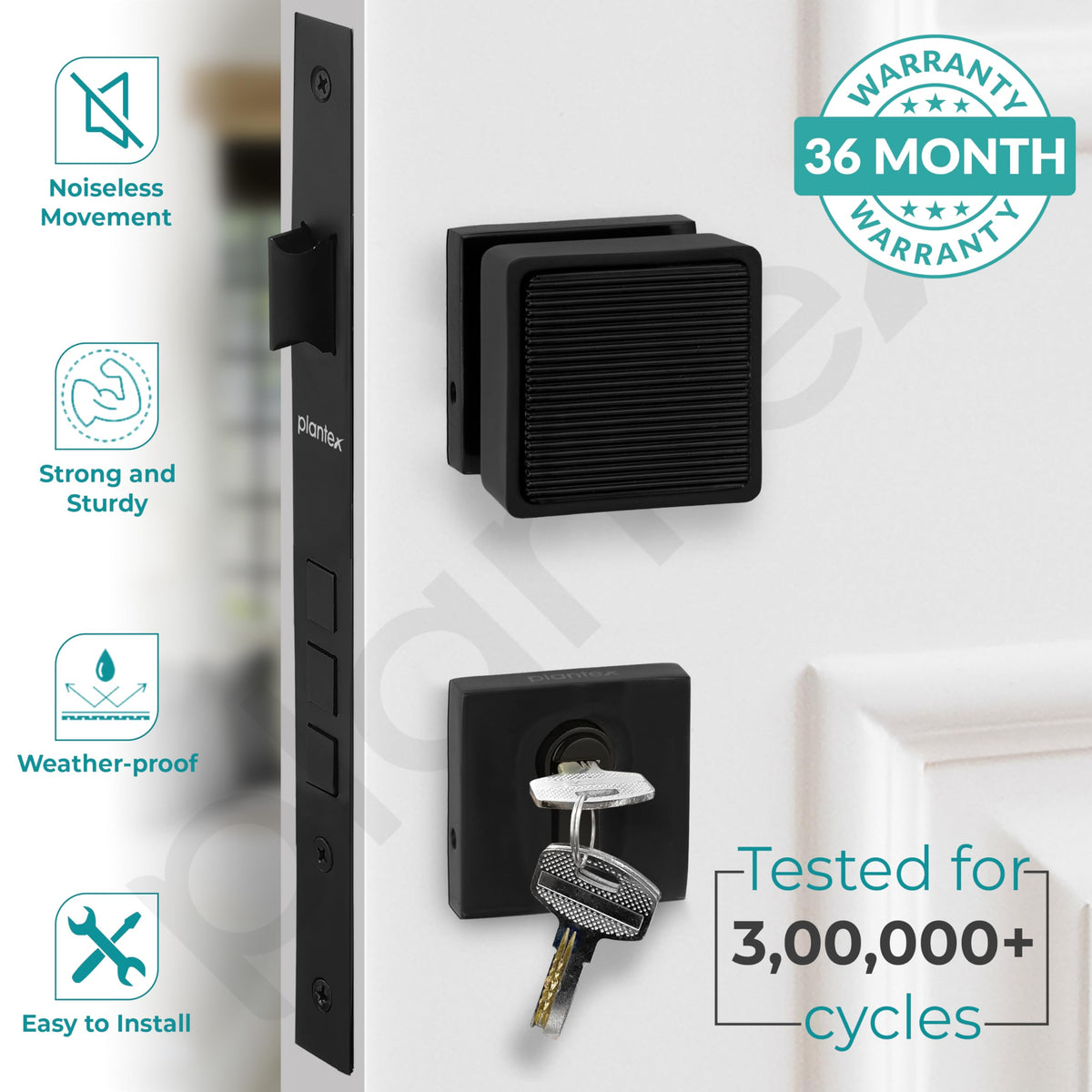 Plantex Heavy Duty Door Lock/Main Door Mortise Lock Handle/Handle Set for Home/Office/Door Accessories - (PT-011, Black)-2