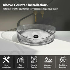 Plantex Transparent Glass Basin for Bathroom/Tabletop Round Wash Basin/Luxury Countertop Basin for Home/Office/Hotel (Somky - 20 x15 x 5.5 inch)-6