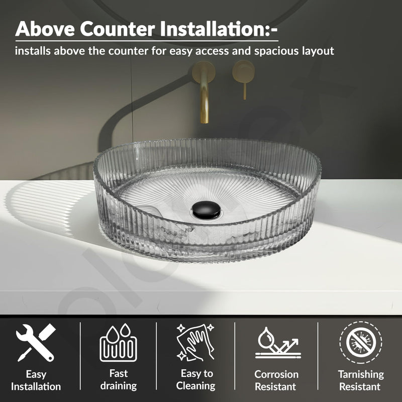 Plantex Transparent Glass Basin for Bathroom/Tabletop Round Wash Basin/Luxury Countertop Basin for Home/Office/Hotel (Somky - 20 x15 x 5.5 inch)-6