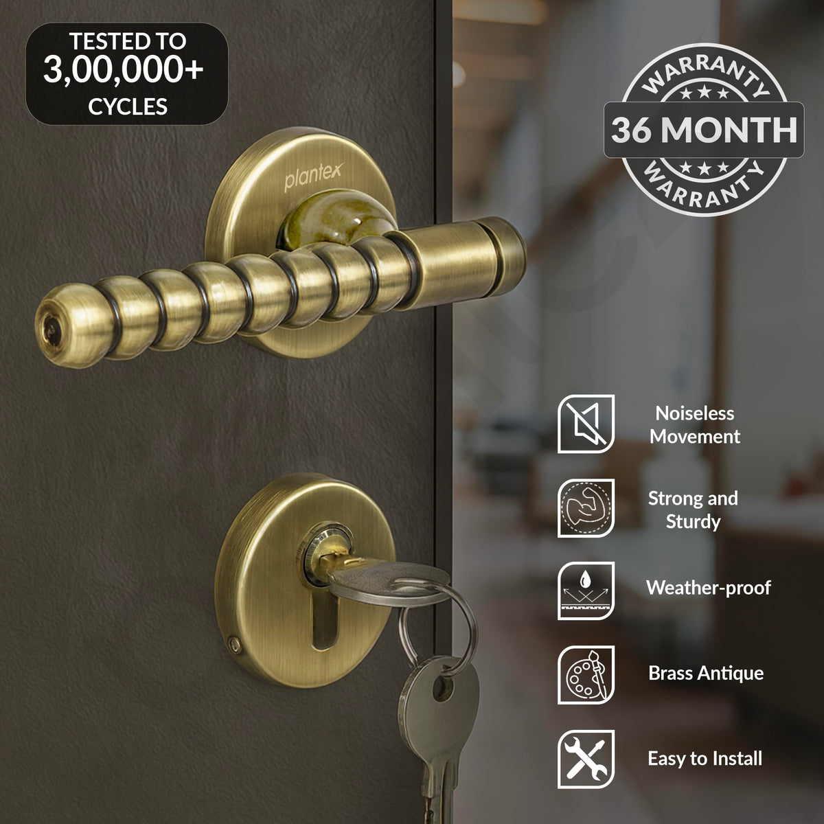 Plantex Mortise Door Lock/Heavy Duty Lock for Main Door/Mortise Locks for Home/Office/Hotel-3 Brass Keys (1031 - Brass Antique)-2