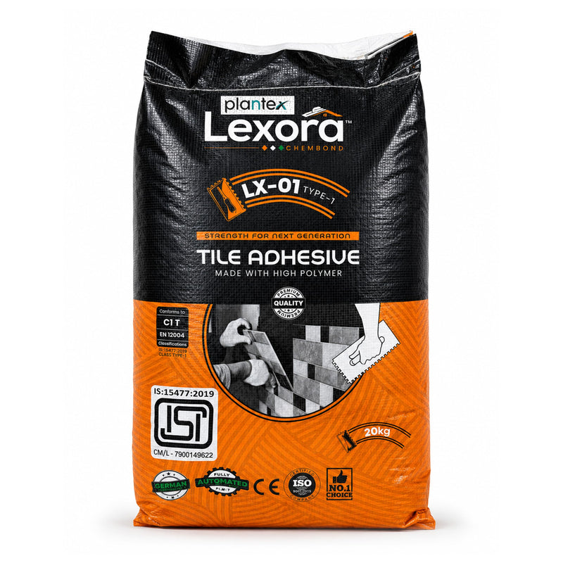 Plantex Lexora Tile Adhesive for Terracotta/Ceramic & Quarry Tiles/Polymer Modified Cement Adhesive for Floor & Wall Tiles Fixing/ Kitchen & Bathroom‚ Use - 20kg (LX-01, Grey)-1