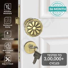 Plantex Heavy Duty Mortise Door Lock/Handle Set for Home/Office (Brass Antique & Gold)-2
