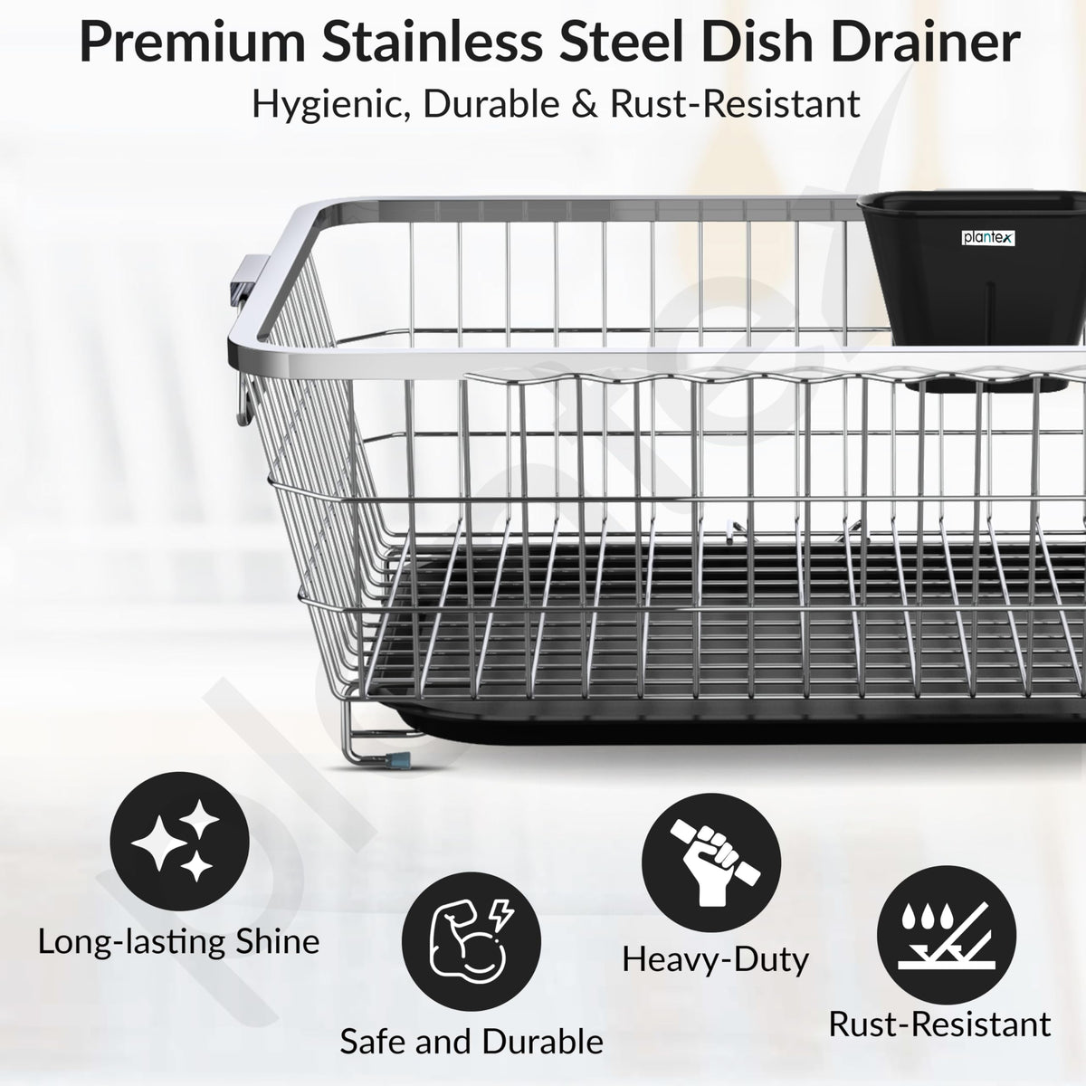 Plantex Stainless Steel Dish Drainer Basket for Kitchen Utensils/Dish Drying Rack with Drainer/Plate Stand/Bartan Basket (Size-56 x 43 x 22 cm)-2