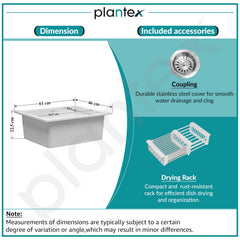 Plantex Quartz Acrylic Kitchen Sink/Undermount Sink for Kitchen with 10 Years Warranty by Plantex/Granite Single Bowl Kitchen Sinks with Coupling (Whiti-24x18 Inches)-4