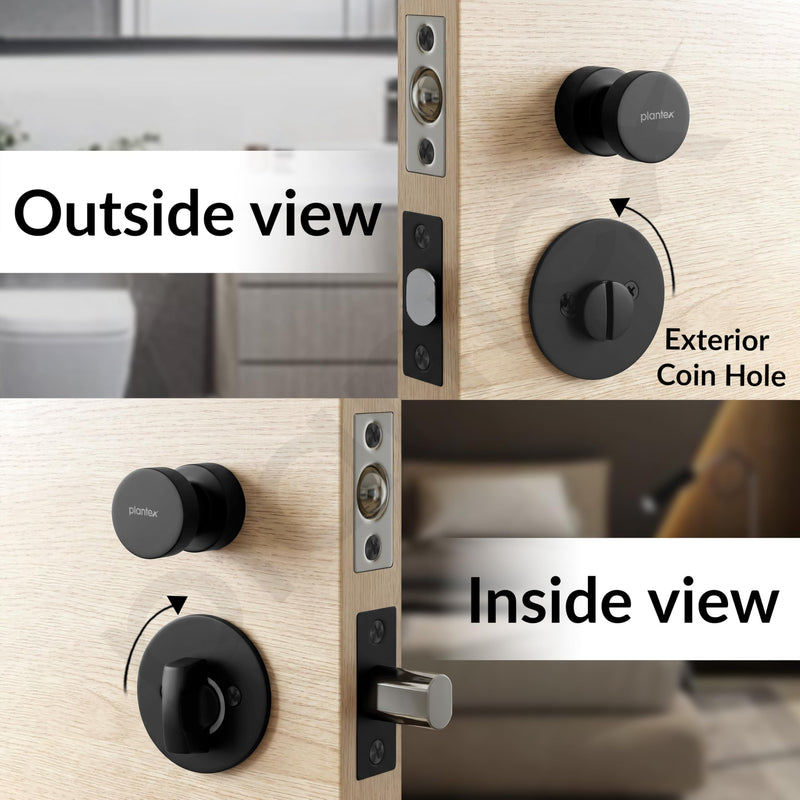 Plantex Bathroom Door Lock/Stainless Steel Pull Push Door Handle Lock Set/Keyless Lock Handle for Bathroom (Black, DTM-666)-3