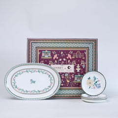 Magique by The Wishing Chair x ClayCraft : Emerald Ribbon - Amber Giftbox | Set of 4 Snack Plates & Serving Platter | Dishwasher Safe | Festive Gifting | GiftBox Packaging