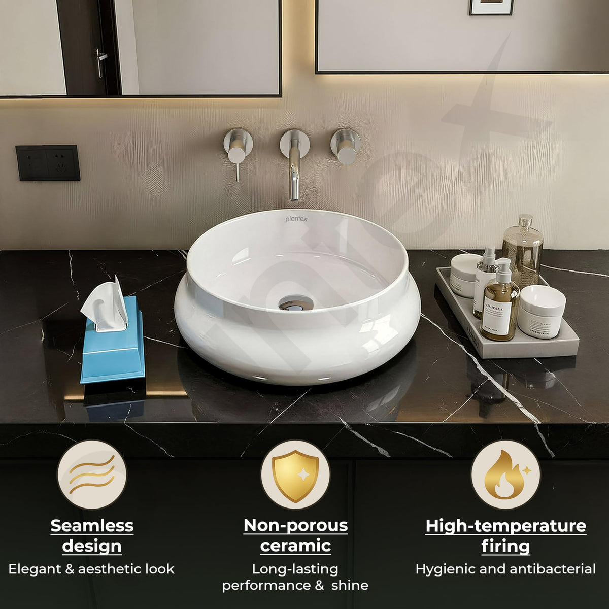Plantex Ceramic Basin/Countertop Vessel Sink/Tabletop Wash Basin/Washbasin for Bathroom with 10 Years Glaze Warranty by Plantex (White Glossy - 16 x 16 x 5.5 Inch)-5