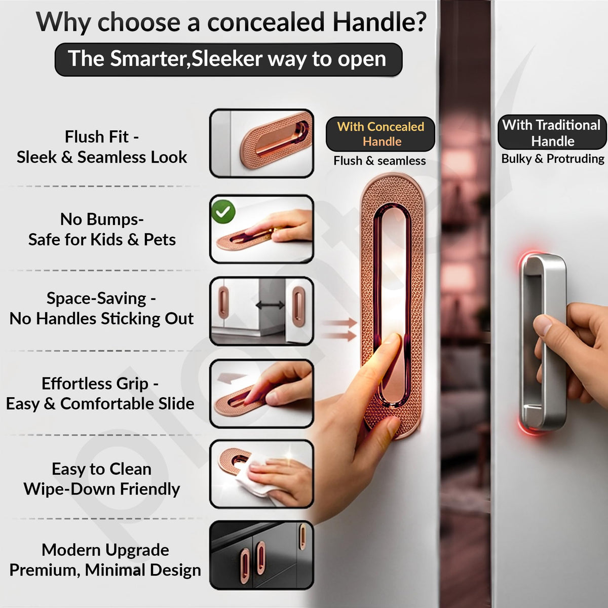 Plantex Sliding Door Handle/Concealed Handle for Sliding Door/224mm Concealed Handle for Wardrobe/Kitchen Cabinet - Pack of 1 (Rose Gold) (Model APS-DTC-3770)-5