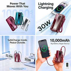 Philips 10000mAh 30W Max Fast Charging Power Bank (Iron Red) with Built-in Cable