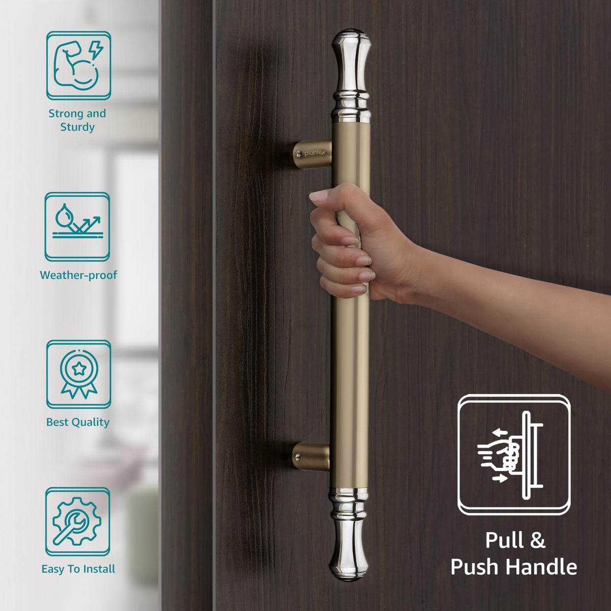 Plantex Heavy Duty Main Door Handle/14 Inch Door Handle for Main Door/Pull-Push Door Handle for Glass & Wooden Door - Pack of 1 (Satin White - Chrome Finish) - 3 Years Warranty-3