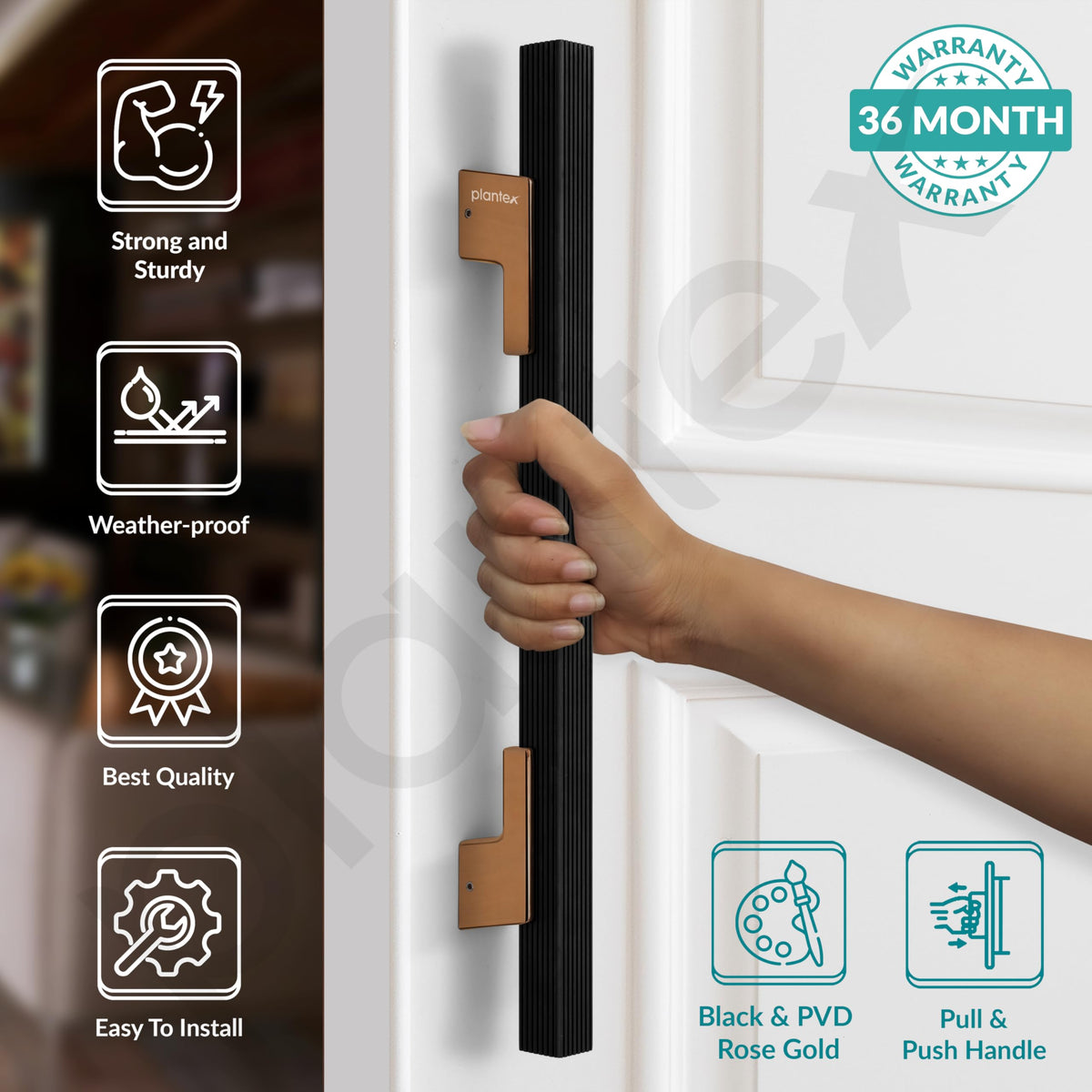 Plantex Door Handle/17 Inch Main Door Handle/Handle for Wooden Door/Pull-Push Door Handle/Door Accessories (Pack of 1, Rose Gold-Black)