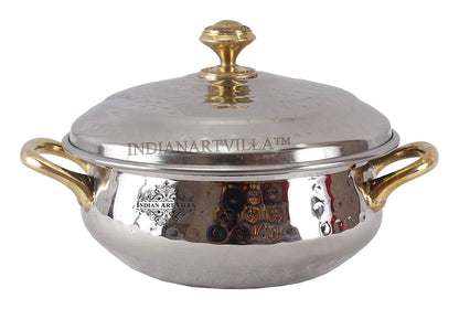 Steel Hammered Design Handi Brass Handle with Steel Lid|450 ML