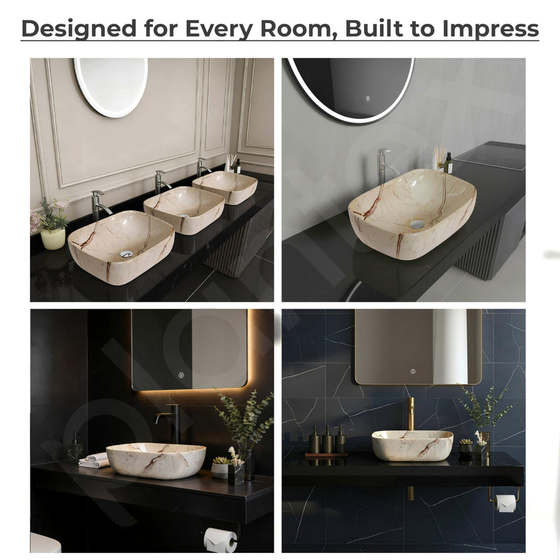 Plantex Ceramic Tabletop Sink/Basin for Bathroom/Wash Basin with Brown Veins/Basin for Living Room, Hotel (Marble Finish, 18 x 13 x 5.5 Inch)-4