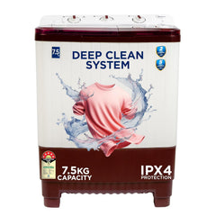 Midea 7.5 kg 5 star Semi Automatic Top Loading Washing Machine, Maroon, Rust proof Body, Air Dry Function (MWMSA075PPG(MW), Rat Away Feature)
