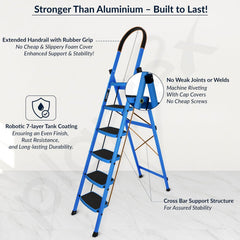 Plantex Premium 6 Step Ladder/Steel Ladder for Home Use/Wide Anti Skid Step Ladder/Non-Slip Handgrip(Blue & Black)