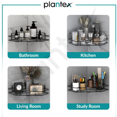 Plantex Self Adhesive Corner Shelf for Bathroom/Adhesive Shelf for Kitchen - with Magic Sticker/Bathroom Organizer Without Drill - Pack of 2 (Diamond, Black)-6