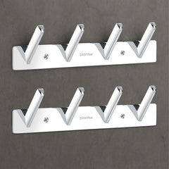 Plantex Wall Hooks for Hanging Cloth/Stainless Steel Towel Hangers/Bathroom Robe Hooks/Door Hangers/Square Wall Hook/Hook Rail for Hanging Keys - 4 Hooks (Pack of 2, Chrome)-1