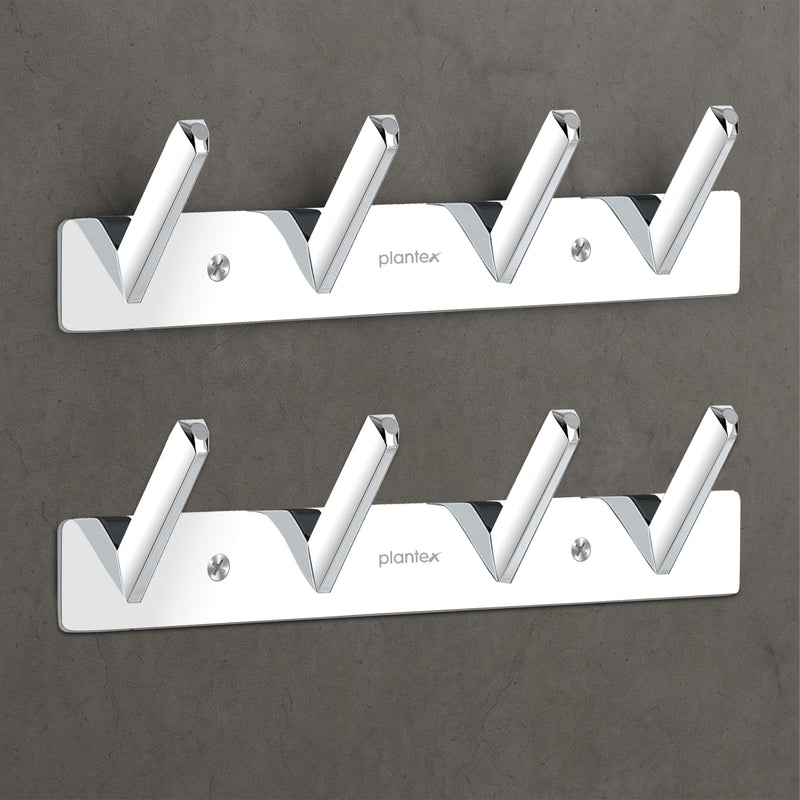 Plantex Wall Hooks for Hanging Cloth/Stainless Steel Towel Hangers/Bathroom Robe Hooks/Door Hangers/Square Wall Hook/Hook Rail for Hanging Keys - 4 Hooks (Pack of 2, Chrome)-1