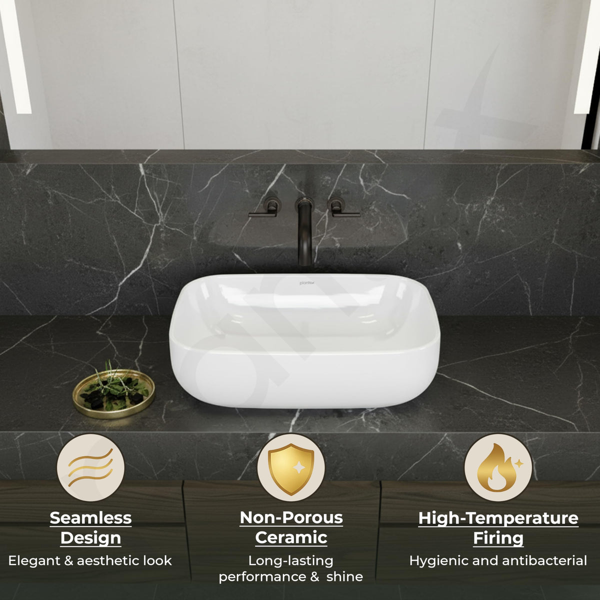 Plantex Platinum Ceramic Table Top Wash Basin with 10 Years Glaze Warranty/Countertop Basin for Bathroom/Small Washbasin (White - 18 x 13 x 5 Inch)-6