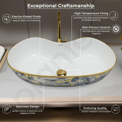 Plantex Ceramic Wash Basin/Table Top Hand Washbasin/Designer Countertop Basin for Bathroom/Restaurants/Hotel (24.5x12.5x 5.5 -White & Blue)-5