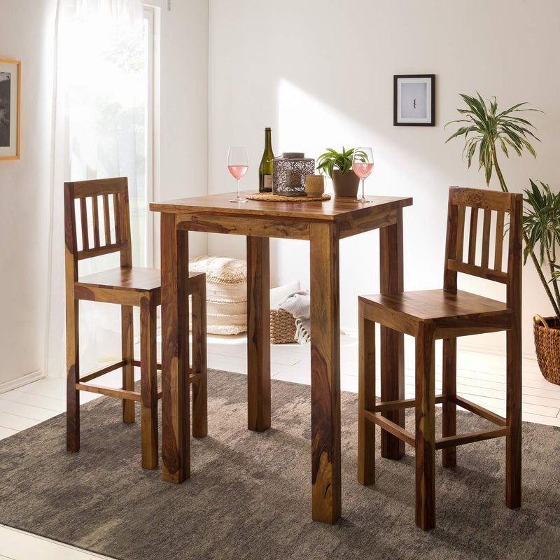 Solid Sheesham Wood Bar Dining Table 2 Seater Set Solid Wooden 2 Seater Bar Dining Table with Bar 2 Chairs Home
