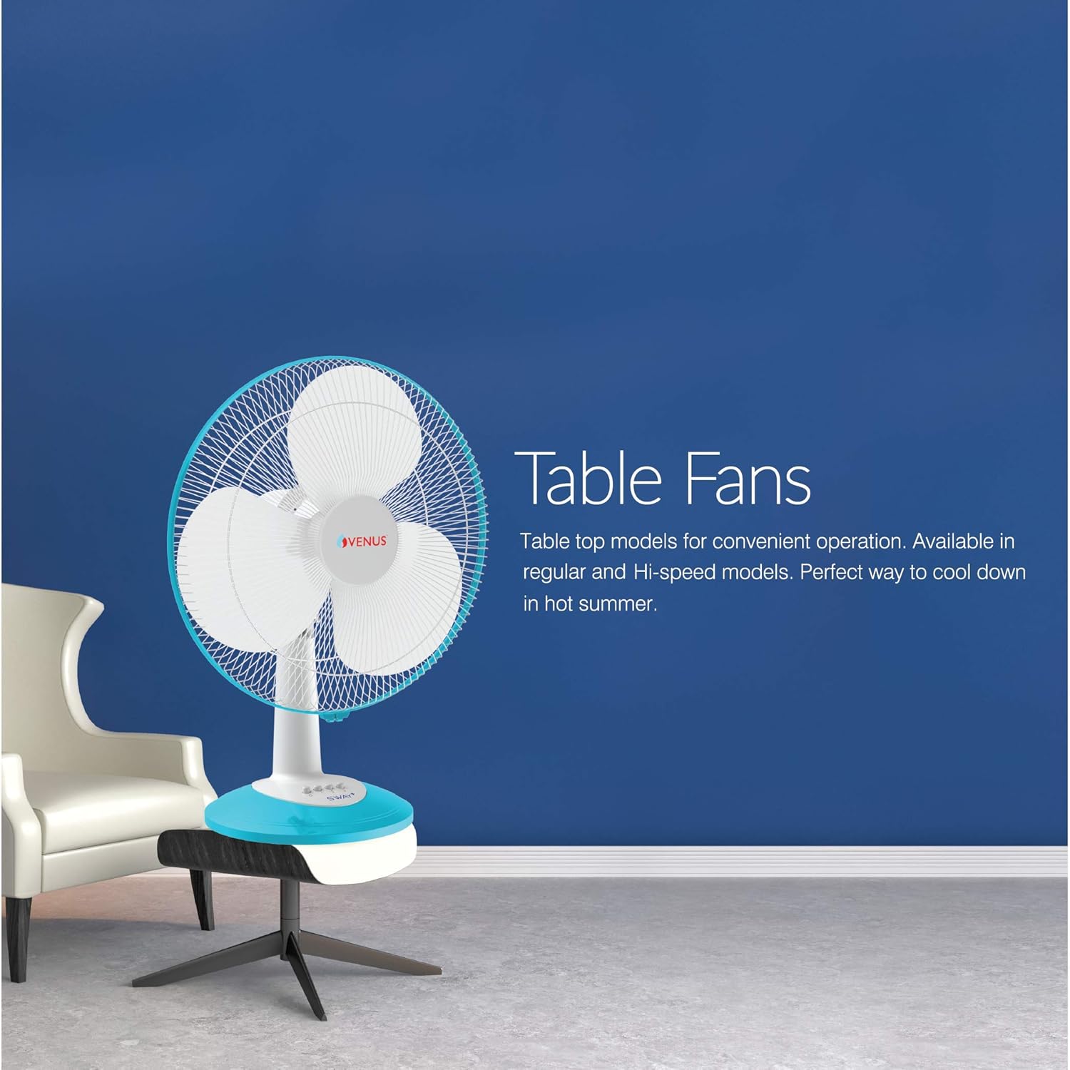 VENUS Sway Plus STF-400 Table Fans | 400mm | 60W |Oscillation with 3 Speed Option | 2 year Gurantee | ISI Certified (Sky Blue)