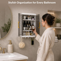 Plantex Wall Mount Bathroom Storage Cabinet/Self Adhesive Plastic Organizer for Skincare/Makeup/Toiletries/Multipurpose Storage Cabinet for Kitchen- Pack of 2(White, 32x40.5x13 cm)-6