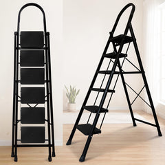 HOUZA Steel Ladder for Home 7 Steps Foldable with Anti-Skid Wide Steps (30cm x 20cm) | 7 Step Ladder for Home Use with D-Shape Rods | Secure Lock | 150 Kg Capacity Folding Ladder | 5 Year Warranty
