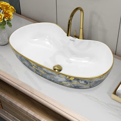 Plantex Ceramic Wash Basin/Table Top Hand Washbasin/Designer Countertop Basin for Bathroom/Restaurants/Hotel (24.5x12.5x 5.5 -White & Blue)-6