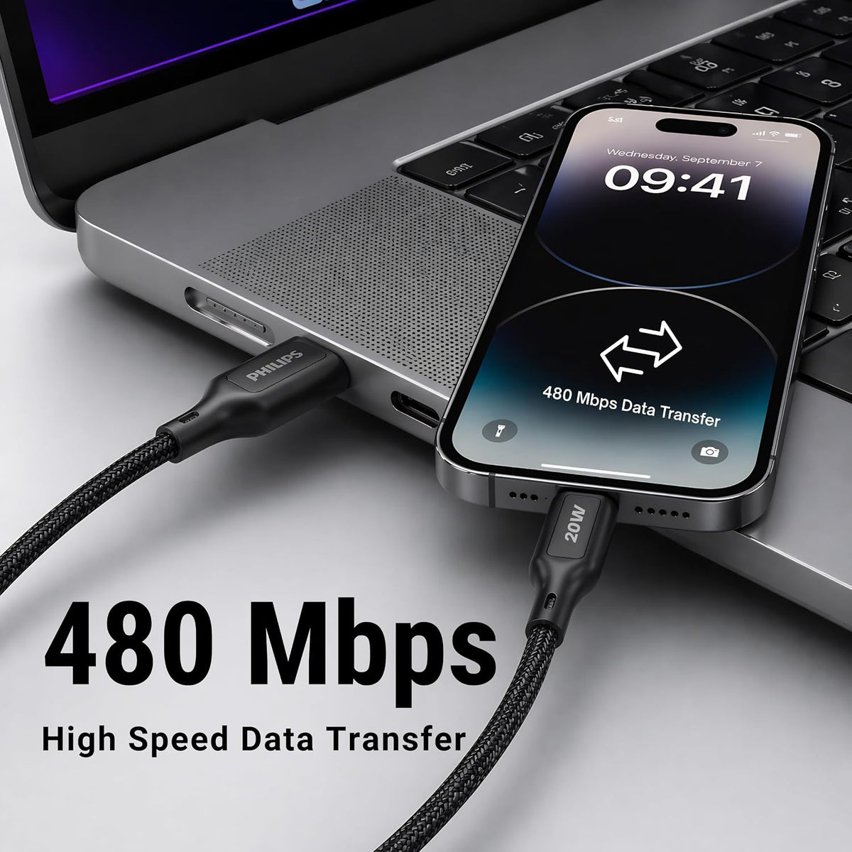 Philips DLC4150VB/94 20W iPhone Original Type-A to Lightning Fast Charging Cable (1.5m, Dark Slate)