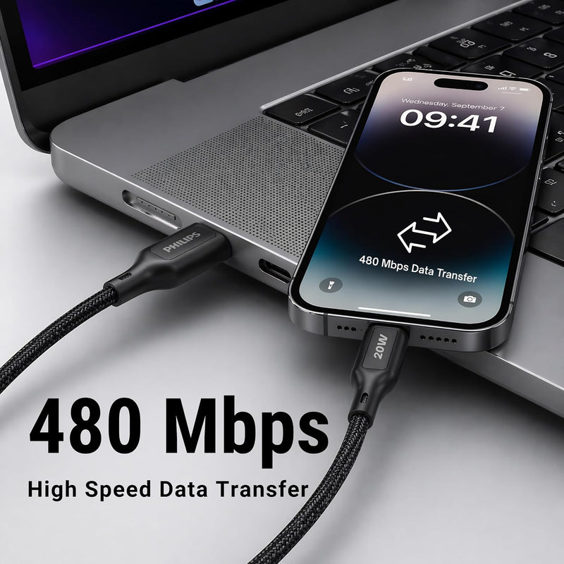 Philips DLC4150VB/94 20W iPhone Original Type-A to Lightning Fast Charging Cable (1.5m, Dark Slate)