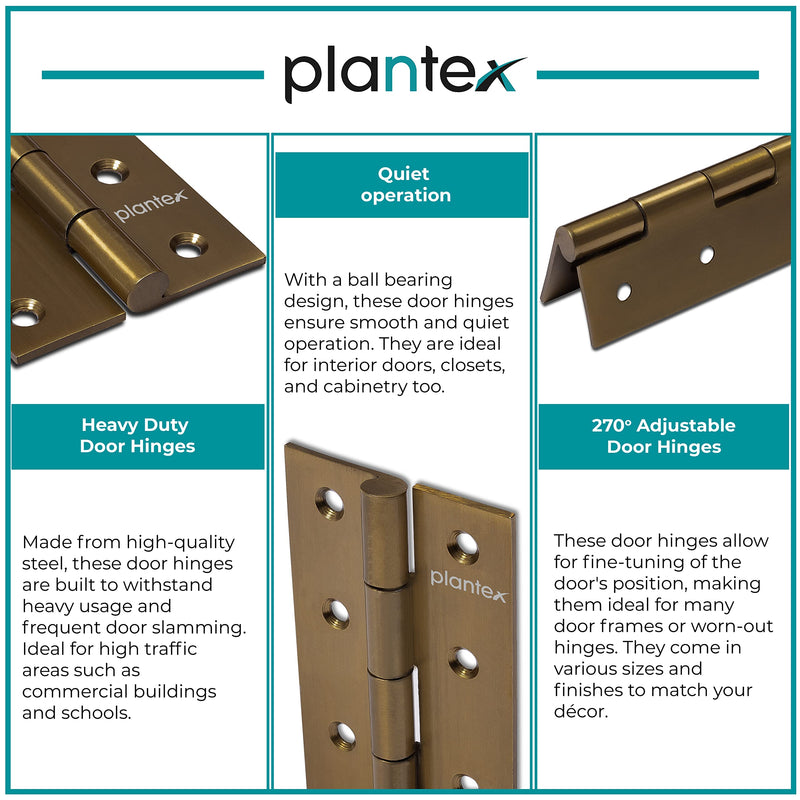 Plantex Stainless Steel Door Hinges 3 inch x 16 Gauge/1.5 mm Thickness Home/Office/Hotel/Hinges for Main Door/Soft Movement Door Hinge/Kabza - Pack of 12 (Brass Antique)-6