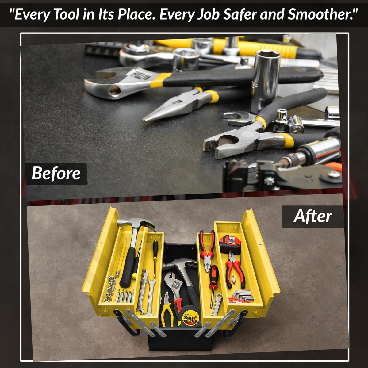 Plantex Tool Box Empty/18" Metal Tool Organizer 5- Compartments Metal Tool Boxs/Empty Tool Boxs/Tools Organizer Box - (Yellow & Black)-5
