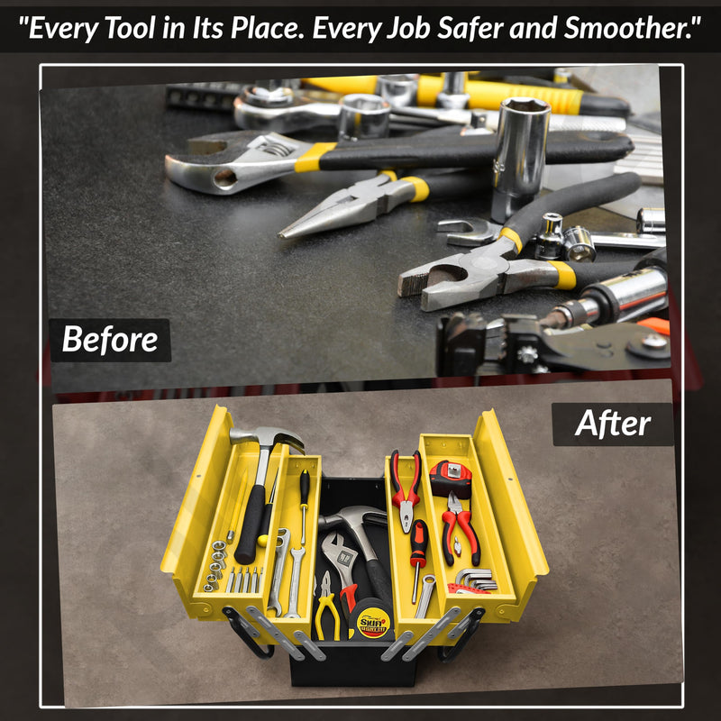 Plantex Tool Box Empty/18" Metal Tool Organizer 5- Compartments Metal Tool Boxs/Empty Tool Boxs/Tools Organizer Box - (Yellow & Black)-5
