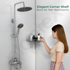 Plantex Glass Corner Shelf for Bathroom Wall/Bathroom Glass Shelf/Bathroom Corner Shelf/Corner Shelf for Kitchen (Transparent-9x9 Inches-Pack of 1)-5