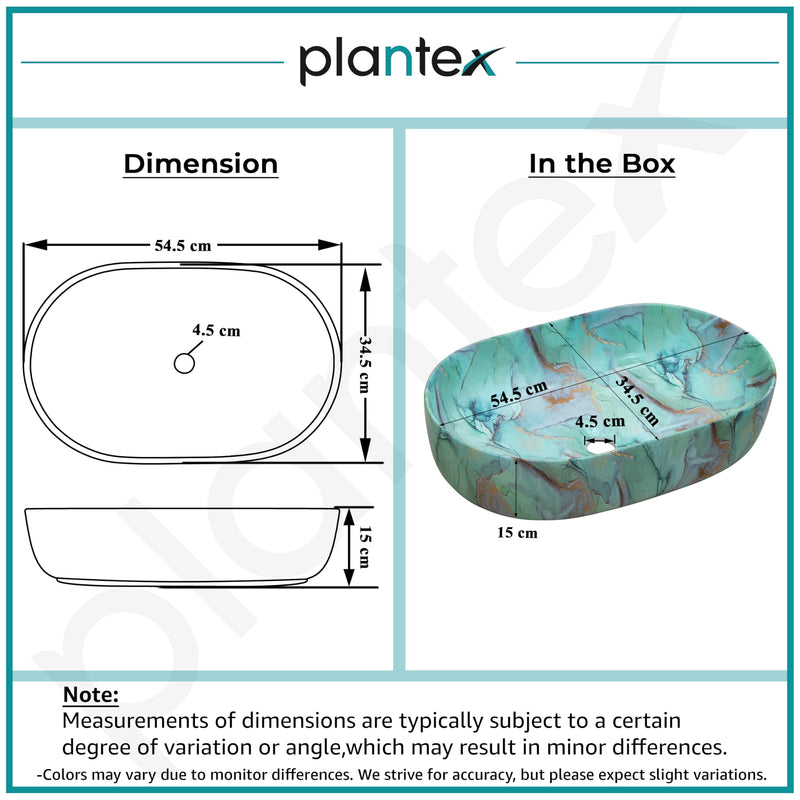 Plantex Ceramic Matt Tabletop Wash Basin for Bathroom/Designer Hand Wash Sink/Oval Countertop Bathroom Sink/Home/Office (21.5 x 13.5 x 6 Inch)-3