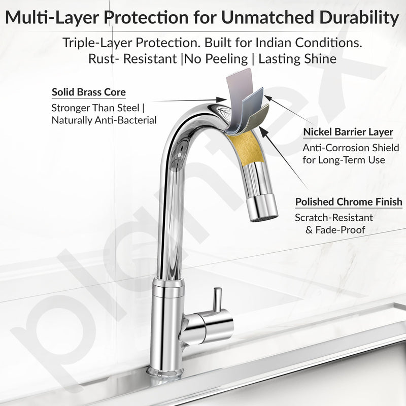 Plantex Pure Brass Pillar Tap for Wash Basin with 360° Swivel Spout for Sink Tap with Water Saving Aerator-7 Year Warranty (ICO-912-Chrome)-6