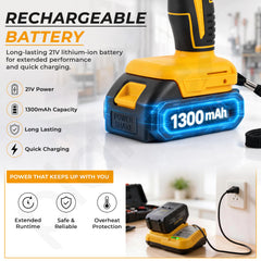 Plantex 4-in-1 Cordless Power Tool Kit 21V/Brushless Drill, Impact Wrench, Rotary Hammer & Angle Grinder/3 Batteries & Case Yellow (APS-ML004)-4
