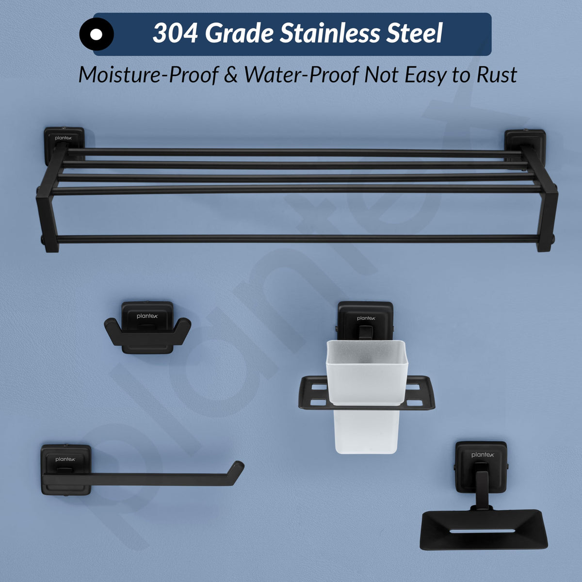 Plantex Decan 304 Grade Stainless Steel Towel Rack for Bathroom/Soap Holder/Napkin Ring/Tumbler Holder/Robe Hook/Bathroom Accessories - Black-4