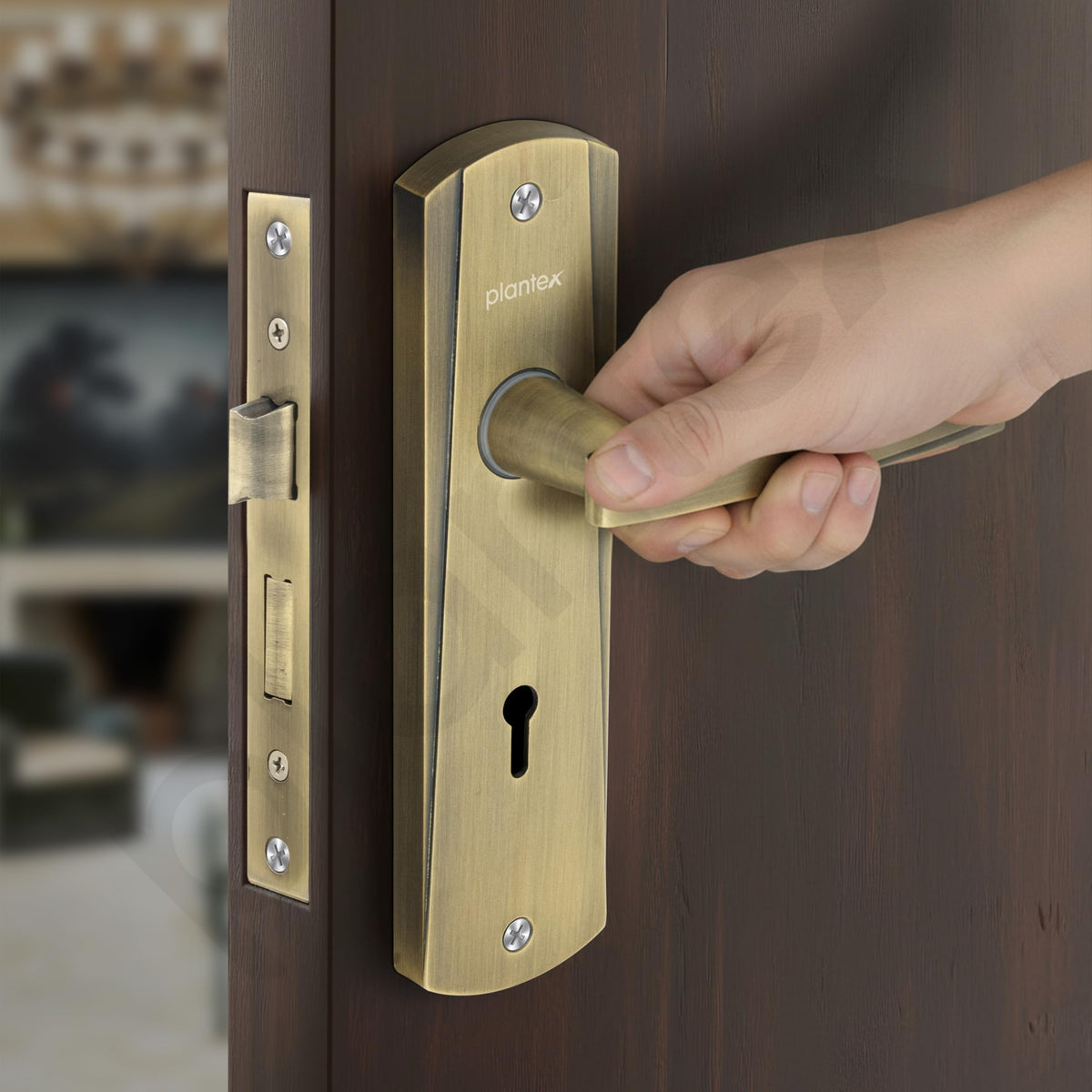 Plantex Heavy-Duty Door Lock Set - Main Door Lock Handle Set/Mortise Lock with 3 Keys, Pack of 1 (8130-Brass Antique)-6
